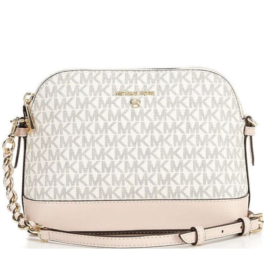 Michael Kors Greenwich Jet Set Charm Dome Crossbody Bag Vanilla White Soft Pink